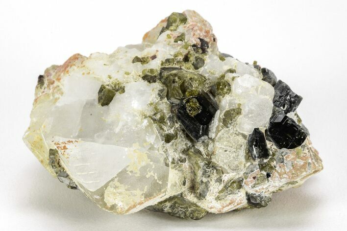 Diopside and Epidote Crystals on Calcite - Afghanistan #215166